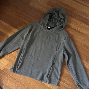 Olive Green Hooded Waffle Knit Pullover